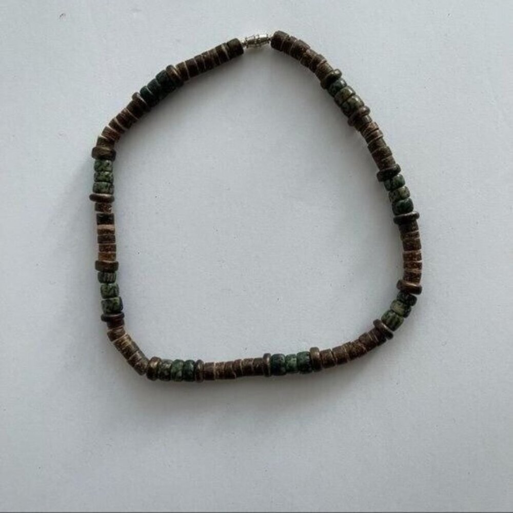 Brown and Green Unisex Beaded Necklace